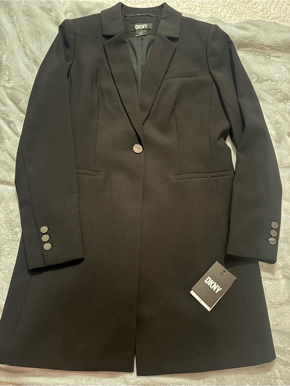 DKNY Black Single-Button Longline Blazer - Picture 3 of 9